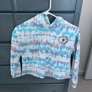 Self Esteem Blue and Pink Tie-Dye Hoodie with Flower Patch